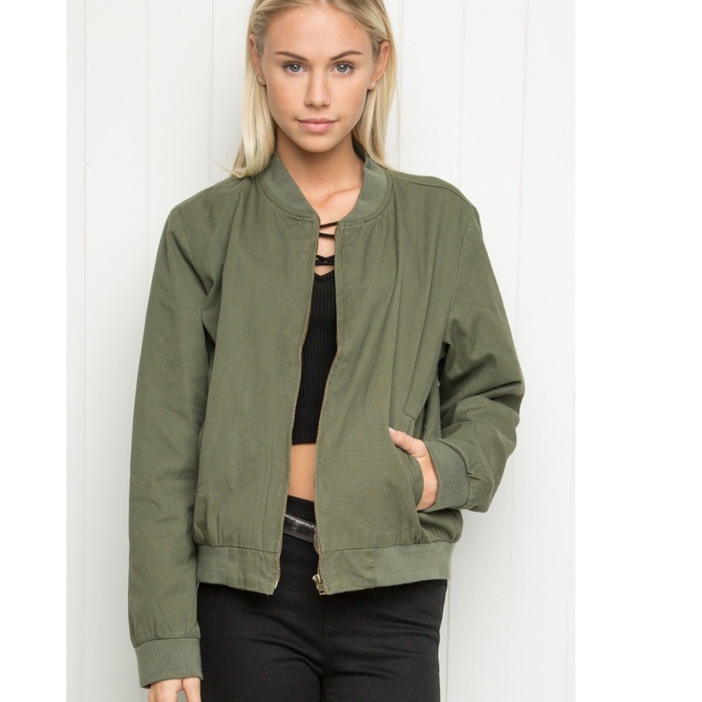 Brandy Melville Green Bomber Jacket